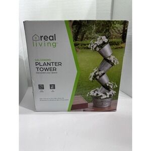 Freestanding Galvanized Flower Tower Vertical Planter by Real‎ Living